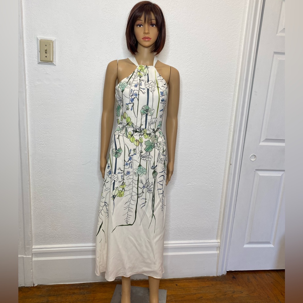 Reiss Kayla - Watercolour Floral Midi Dress in White, Womens, Size 4